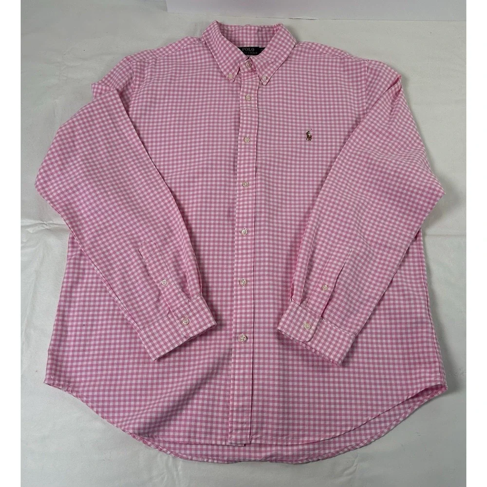 Polo Ralph Lauren Oxford Shirt Men's 2XL Pink Gingham Check Classic Fit XXL